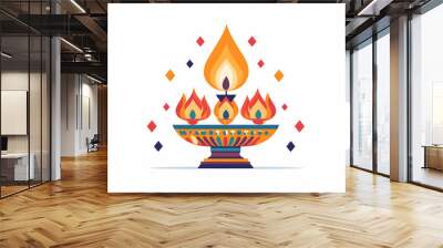 Flat Diwali Lantern and Diya with Intricate Patterns | Abstract Vector Isolated on White Background | Festive Spirit of Diwali Illustration Wall mural