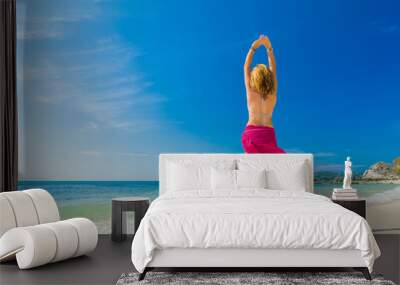 Classy woman at the beach Vacation Holiday Concept, Girl with Wi Wall mural