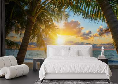 Sunset at the tropical beach Wall mural