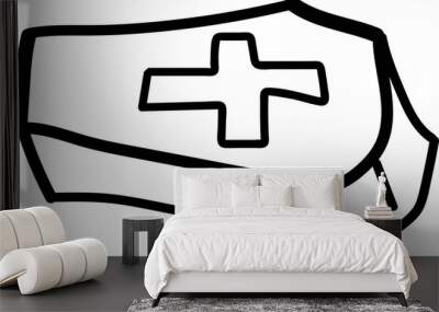 Outline Vector Illustration of a Coffin with Cross for Halloween Designs Wall mural