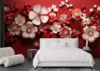 Chinese new year festive background with red decoration Wall mural