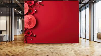 Chinese new year festive background with red decoration Wall mural