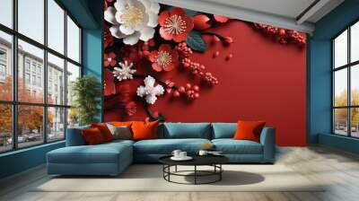 Chinese new year festive background with red decoration Wall mural