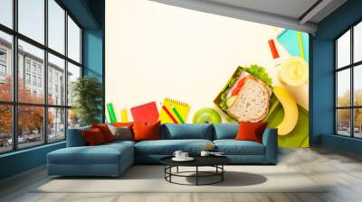 Fresh sandwich and apple for healthy lunch in the plastic lunch box Wall mural