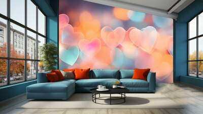 Galand of heart shaped lights with bokeh background. Saint valentine background Wall mural