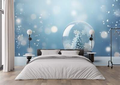 Minimal christmac snow globe on blue background Wall mural