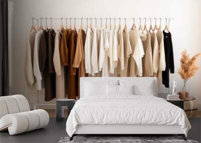 Minimal trendy capsule wardrobe in natural colors for cold weather. Autumn and winter fashion Wall mural