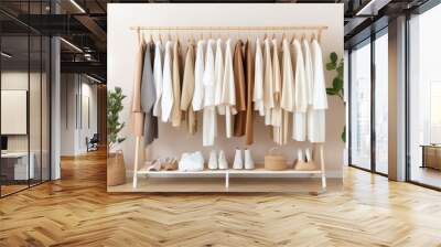 Minimal trendy capsule wardrobe in natural colors for cold weather. Autumn and winter fashion Wall mural