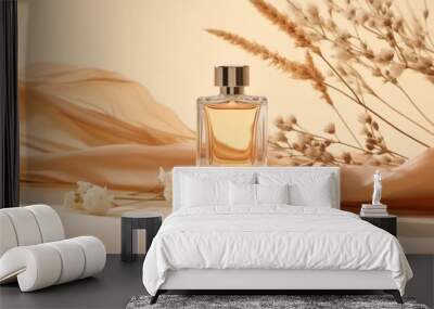 Mock up of  minimal elegant perfume bottle. Stylish parfumerie banner. AI generative Wall mural