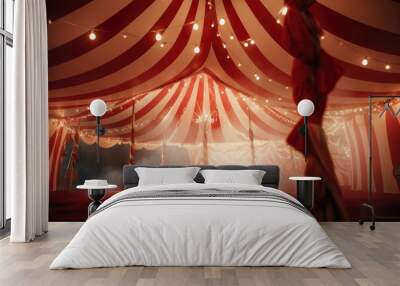 Retro syle circus tent in red and white colors Wall mural