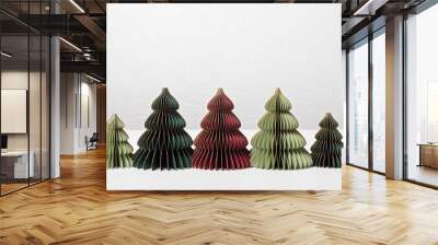 Scandinavian christmas paper xmas trees. Modern christmas decoration, minimalist and plastic free Wall mural