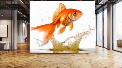 Goldfish jumping out of round fishbowl into freedom Wall mural