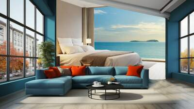 Minimalist bedroom background take view sea -3D render Wall mural