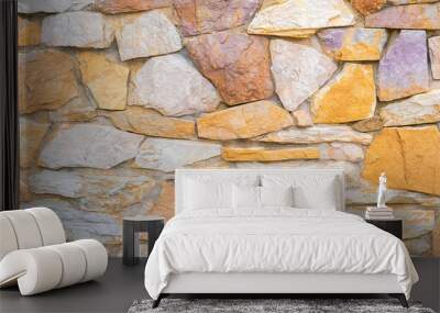 Stone wall texture background - grey stone siding with different sized stones Wall mural