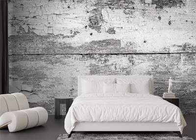 Wood texture natural background, wood planks texture with grey paint is severely weathered and peeling Wall mural