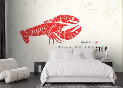 Stock vector lobster cuts diagram in the style of handmade graphics Wall mural