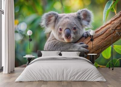 Adorable koala bear cub resting in a eucalyptus tree , wildlife, Australian, cute, fluffy, baby animal, native, marsupial Wall mural