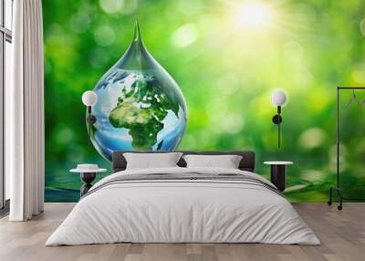 Globe made of water drops representing green energy and environmental concept , environmental, sustainable Wall mural