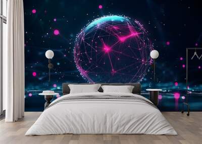 Glowing Abstract Digital Sphere with Connections Wall mural