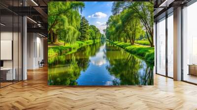 Tranquil view of Gota Canal with still water and lush greenery, serene, peaceful, Sweden, Scandinavia, canal, waterway Wall mural