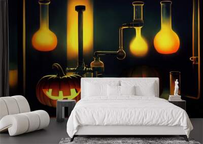 halloween laboratory with pumpkins Wall mural