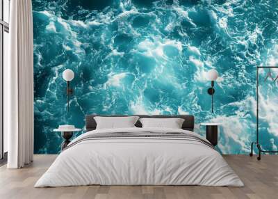 A Close-Up View of Ocean Water with White Foam and Bubbles, Creating a Textured and Abstract Background Wall mural