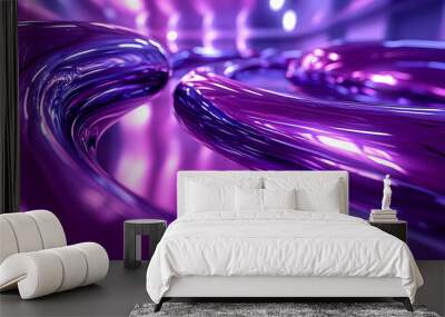 Abstract Purple and Blue Shiny Metallic Curves - 3D Render Wall mural