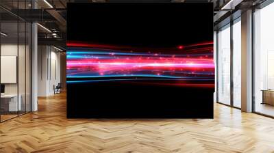 Abstract Red and Blue Light Streaks with Glowing Particles, Flowing Dynamically Over a Black Background, Creating a Sense of Movement and Energy. Wall mural