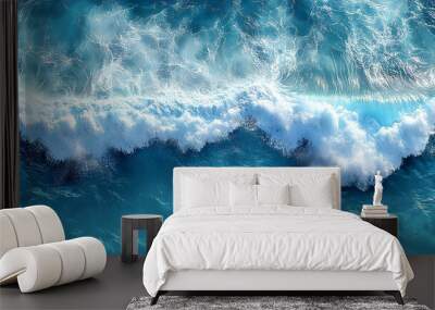 An Aerial View of a Breaking Wave in the Ocean, Capturing the White Foam and Turquoise Water, Displaying the Beauty of Nature Wall mural