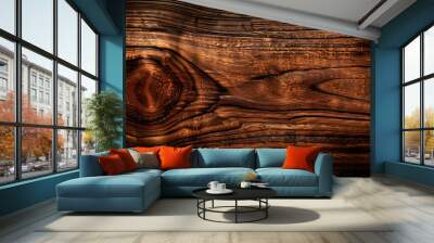 Close-Up of Rich Brown Wooden Texture with Knots and Grain Patterns Wall mural