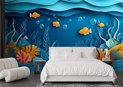 Colorful Coral Reef with Exotic Fish Swimming in the Ocean Depths Wall mural