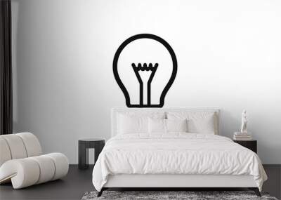 Simple Black Outline Lightbulb Icon on a White Transparent Background Wall mural