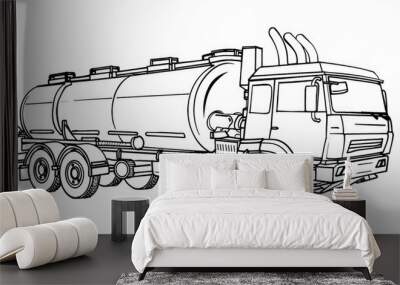 Black and white cartoon tanker with clean lines on a children's coloring page. Wall mural