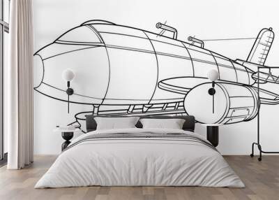 Outline of an airship in thin black lines, suitable for a children's coloring page. Wall mural