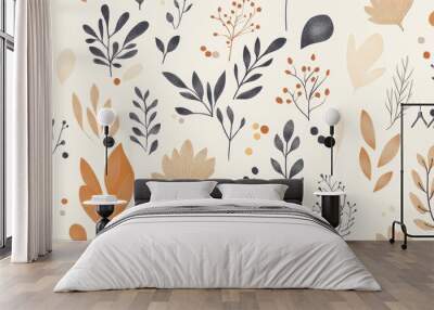 Abstract bohemian plants seamless pattern in neutral tones Wall mural