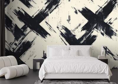 Abstract seamless geometric pattern featuring cross designs Brushwork and hand hatching create a scribble texture for a textile rapport Wall mural