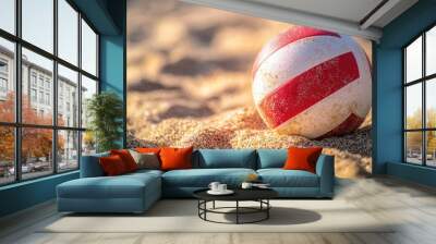 Beach volleyball ball resting on the sand popular summer sport trend Wall mural