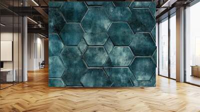 Dark blue green grunge seamless concrete tile texture background with octagonal print pattern Wall mural