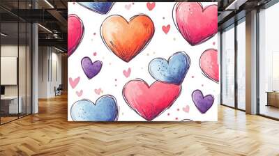 Hand drawn seamless pattern featuring adorable hearts for Valentine s Day illustration Wall mural