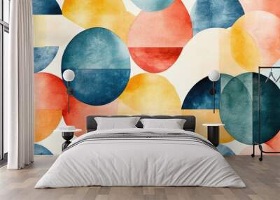 Hand painted abstract watercolor geometric shapes in an ellipse design featuring a ceramic mosaic upholstery repeating pattern on an isolated background Wall mural