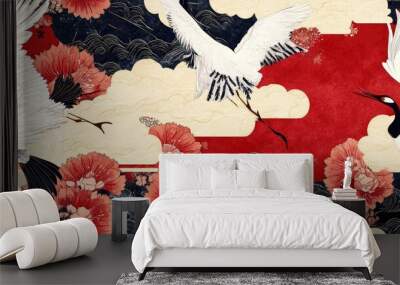 Japanese inspired crane Wall mural