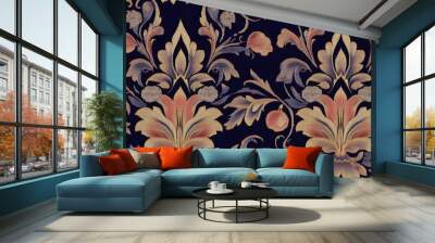 Medium sized textile fabric patterns with dense embroidery in two colors Wall mural