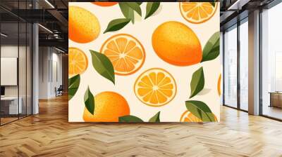 Orange seamless pattern in a flat style Tropical citrus fruit illustration ideal for summer themed and healthy food projects Wall mural