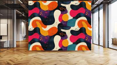 Seamless abstract pattern featuring unique shapes and vibrant colors for modern interior design Wall mural