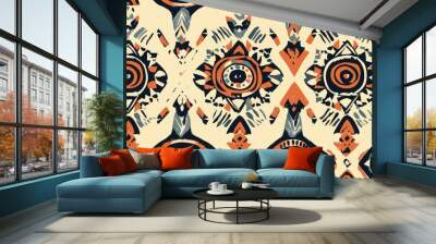 Seamless decorative hand drawn pattern featuring an ethnic endless background with ornamental elements and tribal geometric figures Ideal for wrapping and background design Wall mural