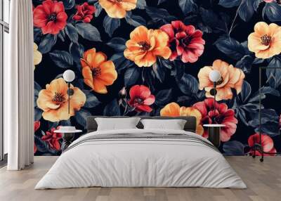 Seamless digital textile print pattern featuring an allover floral design Wall mural