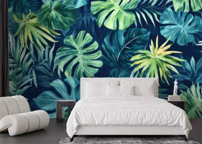 Seamless digital watercolor background featuring tropical foliage Repeating textile pattern Wall mural