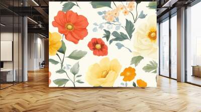 Seamless floral pattern featuring summer blooms Wall mural