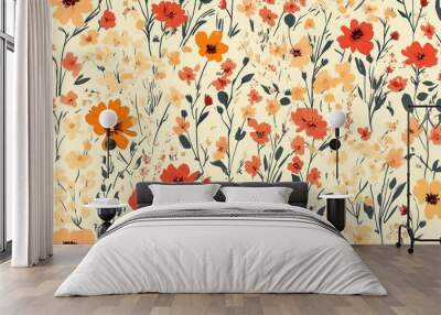 Seamless graphic pattern featuring hand drawn flowers for surface design and various creative projects Wall mural