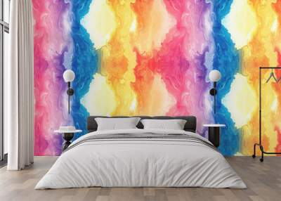 Seamless liquid paint background featuring vivid kaleidoscopic tones and multicolor aquarelle brush smears ideal for artistic design and textile applications Wall mural